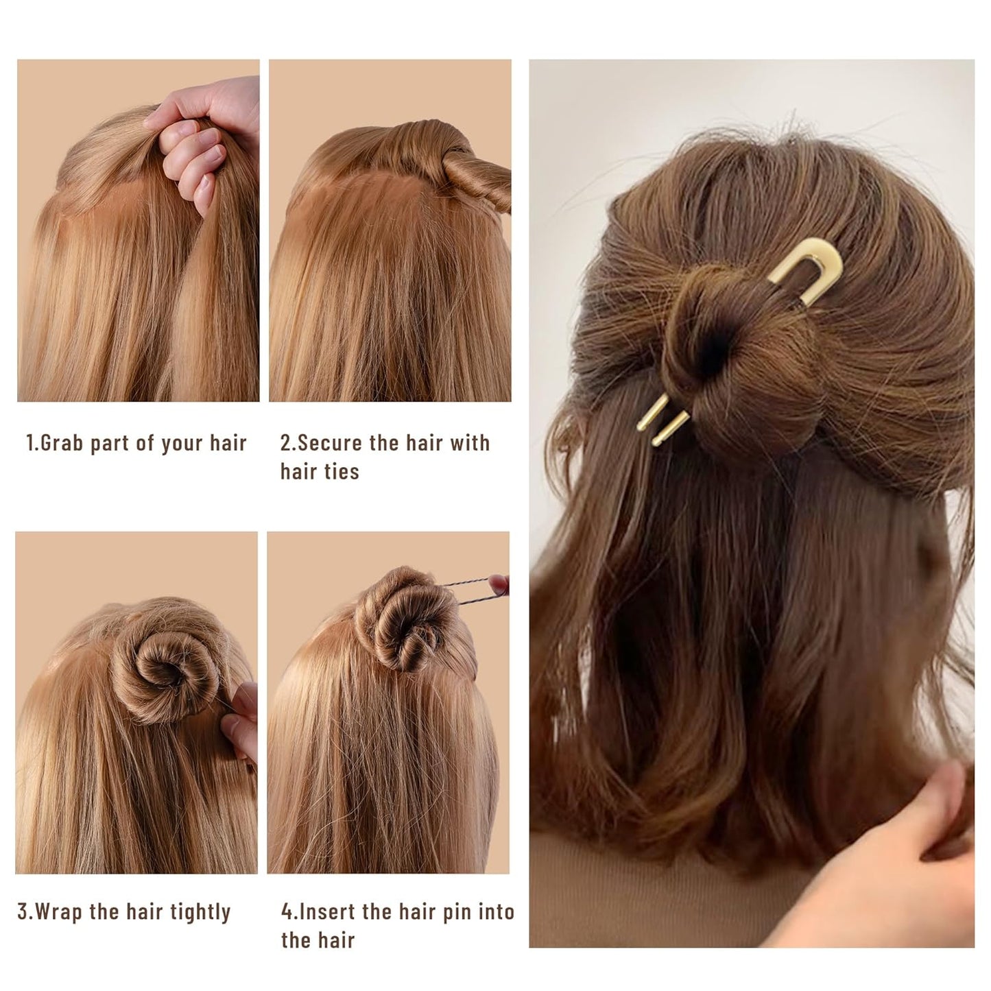 6Pcs Metal French Hair Pins for Women U Shape Sticks 3.9 Inch Vintage Fork for Hairstyle Accessories(Black/Gold)