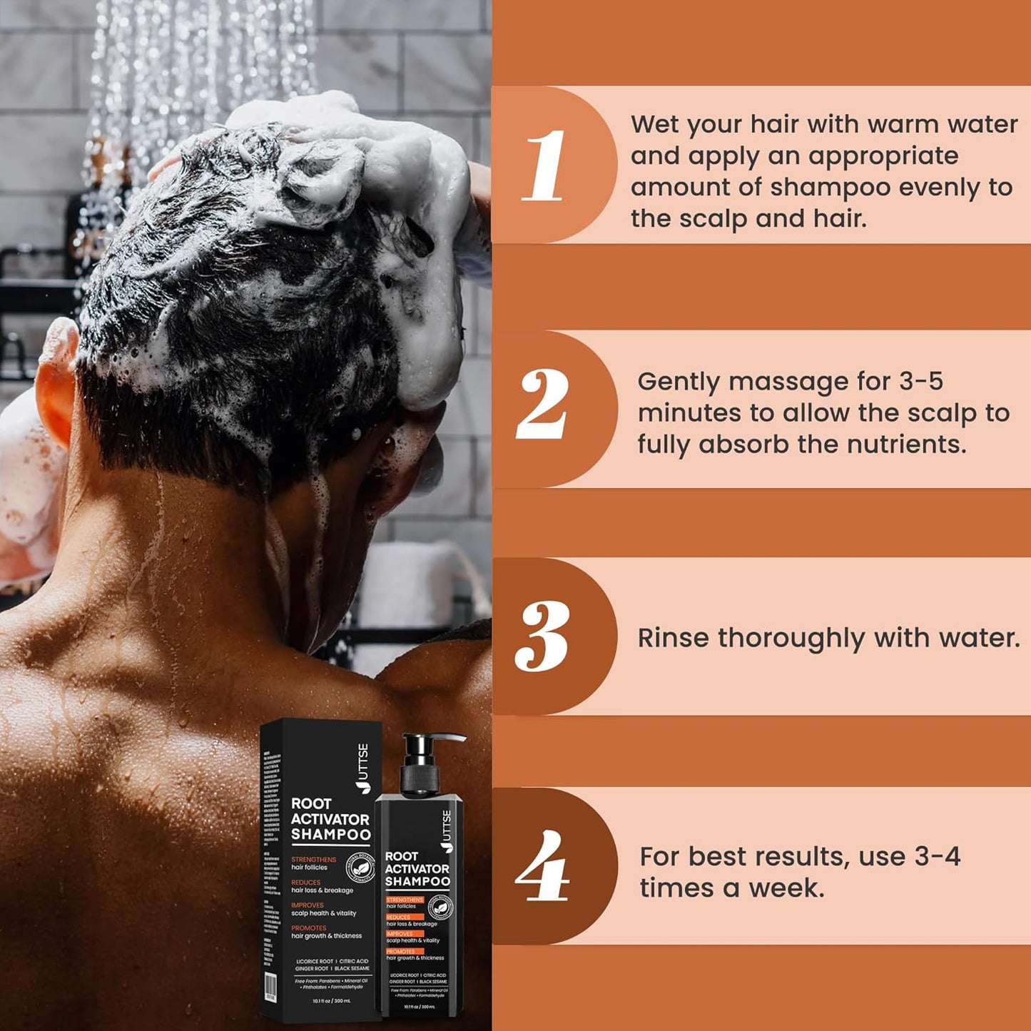 Root Activator Shampoo for Men: Hair Growth Shampoo for Hair Loss and Thinning Hair - 10.1 fl oz / 300 mL