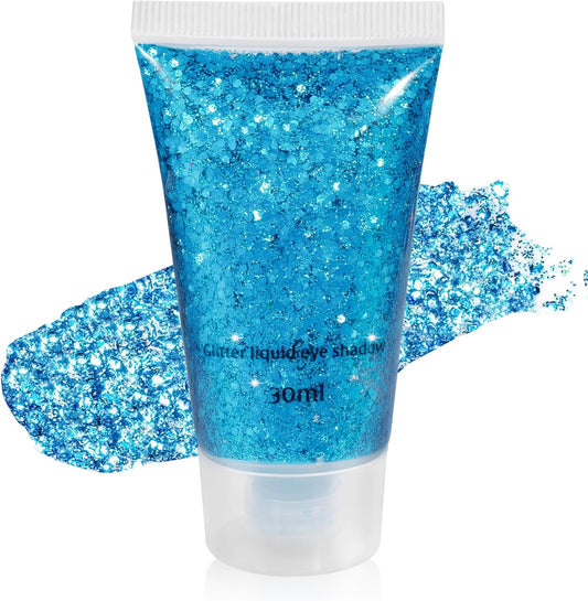 Mysense Blue Body Glitter Gel, Singer Concerts Glitter Makeup, Music Festival Rave Eye Hair Accessories, Chunky Glitter Mermaid Sequins, Sparkling Face Paint for Women, 30g