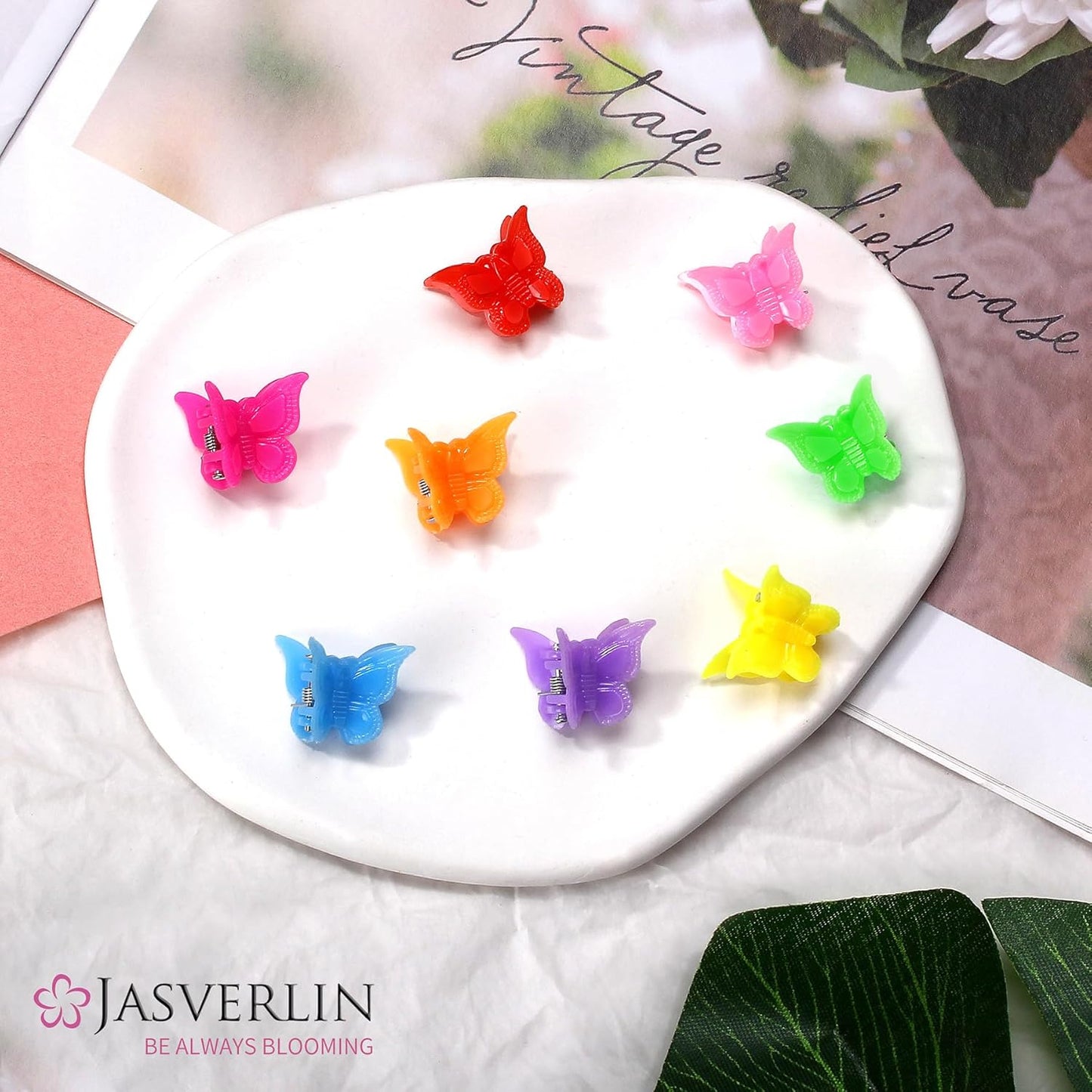 Butterfly Clips for Hair, Y2K Small Mini Hair Claw Jaw Plastic Aesthetic Accessories 90s Girls Women 8 Colors 50 Pcs (Neon Glow)
