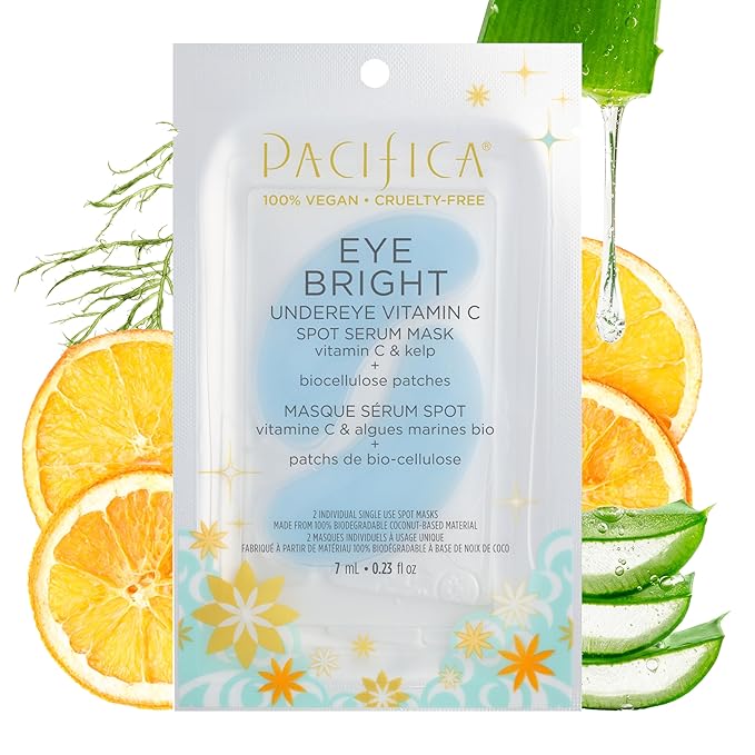 Pacifica Undereye Spot Serum Mask – Bright Eye Vitamin C Mask for Dark Circles & Hydration, Brightening Under Eye Treatment, Vegan & Cruelty-Free, 4 Pack