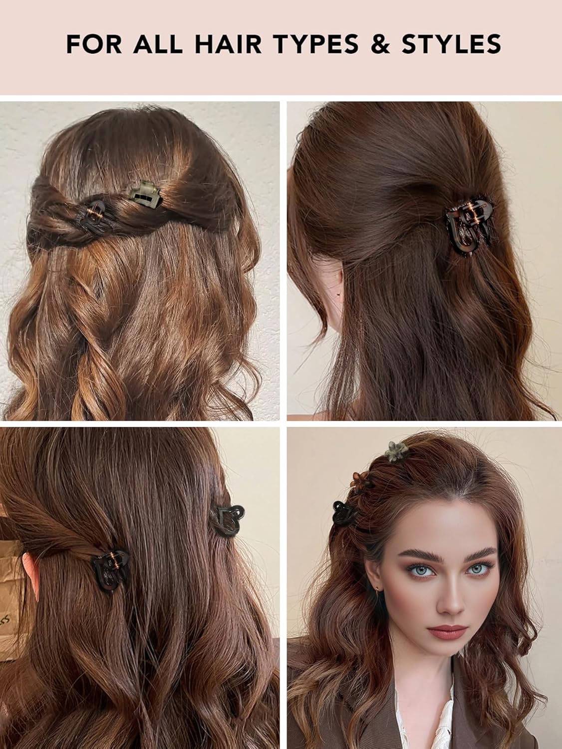 24 Small Hair Clips for Women Girls - Non-Slip Grip&Tangle-Free,Durable Plastic Mini Claw Clips (Tortoise & Black) for Thin/Medium Hair