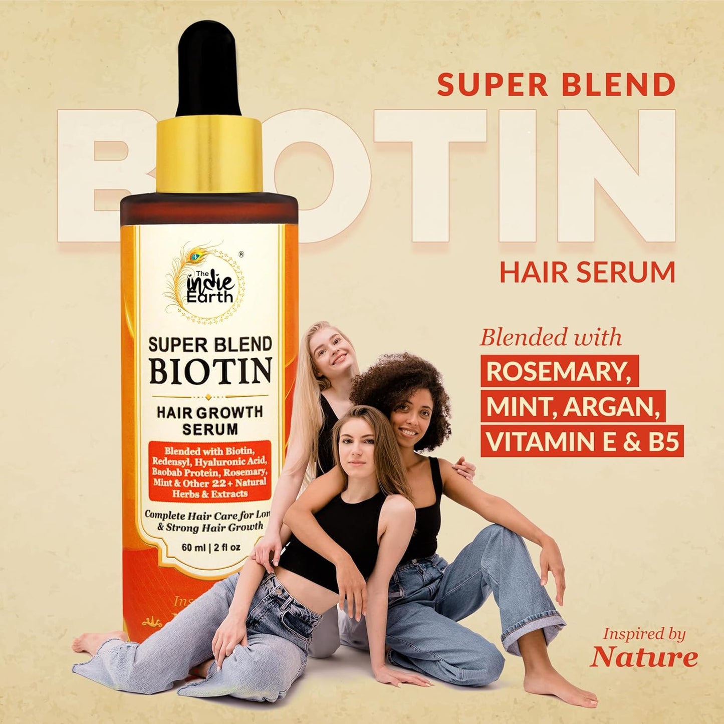 Rosemary Mint & Biotin Hair Growth Serum Formulated With Biotin, Hyaluronic Acid, Baobab Protein, Rosemary, Mint & Other 22+ Natural Herbs and Extracts Combat Hair Loss and Promote Hair Growth 60 ml