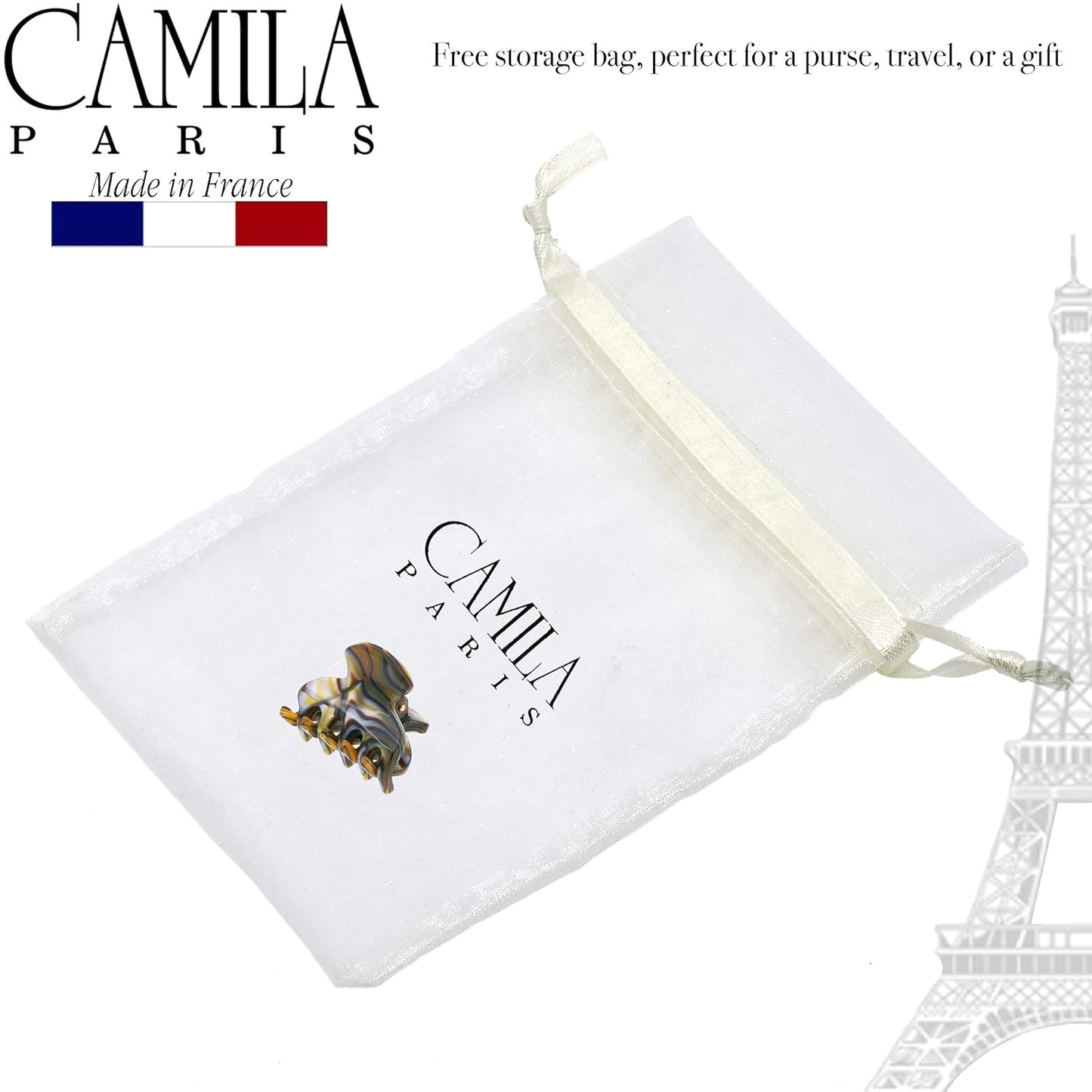 Camila Paris CP3067 French Hair Clip for Women, Handmade, Onyx, Small, Girls Hair Claw Clips Jaw, Durable Styling Hair Accessories for Women, Strong Hold No Slip Grip, Made in France