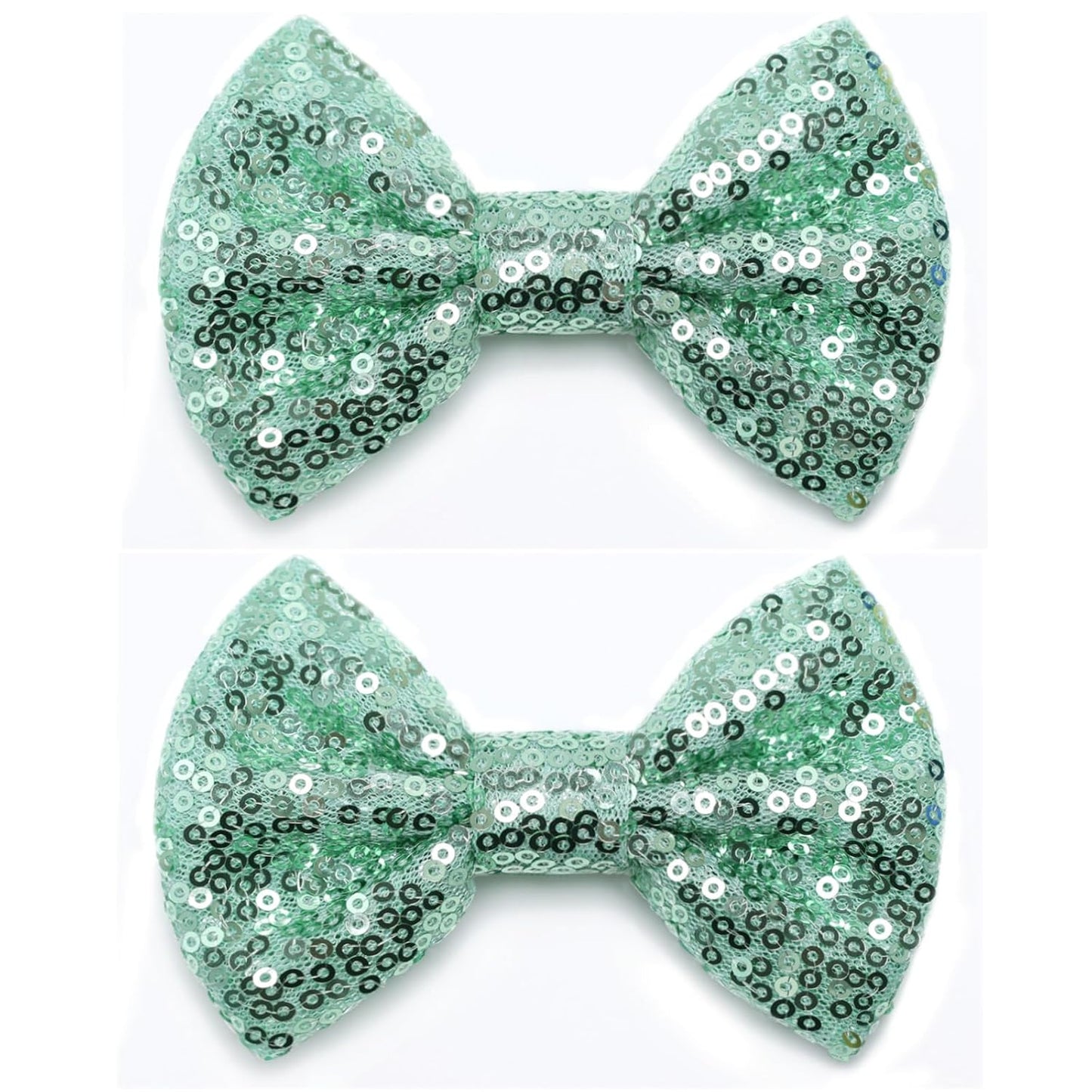 KISZU 4 Inch Sequin Glitter Hair Bows Clips, Sparkling Bling Little Bow HairPins Hair Accessories for Baby Girls Kids Children Teens and Women (Green)