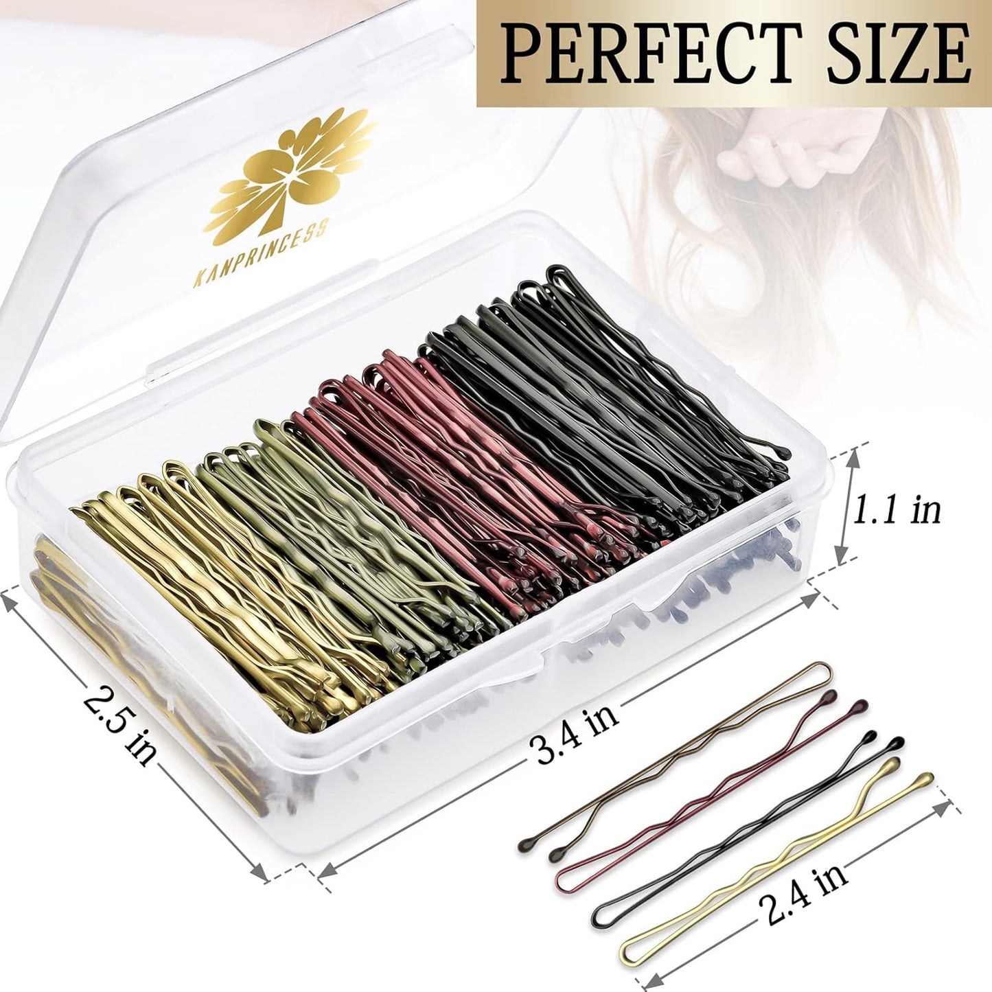 200PCS 2.4Inch Bobby Pins Multi color,Pain-Free Bobby Pins for All Hair Types,Hair Pins for Women Girls,Hairpins for Buns with Box(Multicolor)
