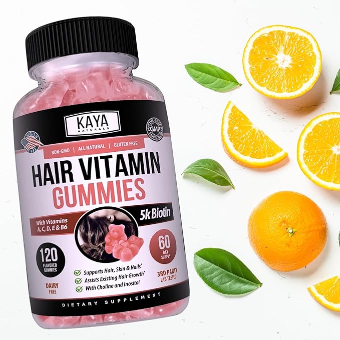 Kaya Naturals Hair Growth Gummies - Biotin 5000mcg Vitamins for Healthy Hair, Skin, and Nails - Beauty Supplement for Women or Men - 120 Count - Blueberry Flavor
