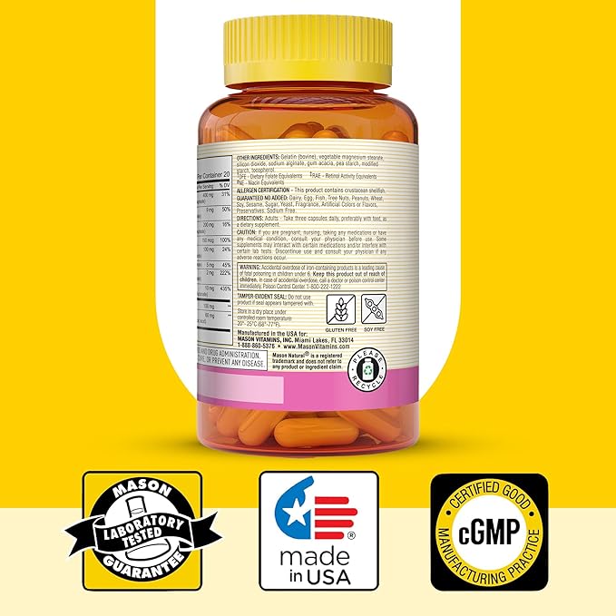 MASON NATURAL Body, Hair, Skin & Nails, with Vitamins A, C, E & Biotin, Supports Healthy Hair, Skin & Nails, 60 Capsules