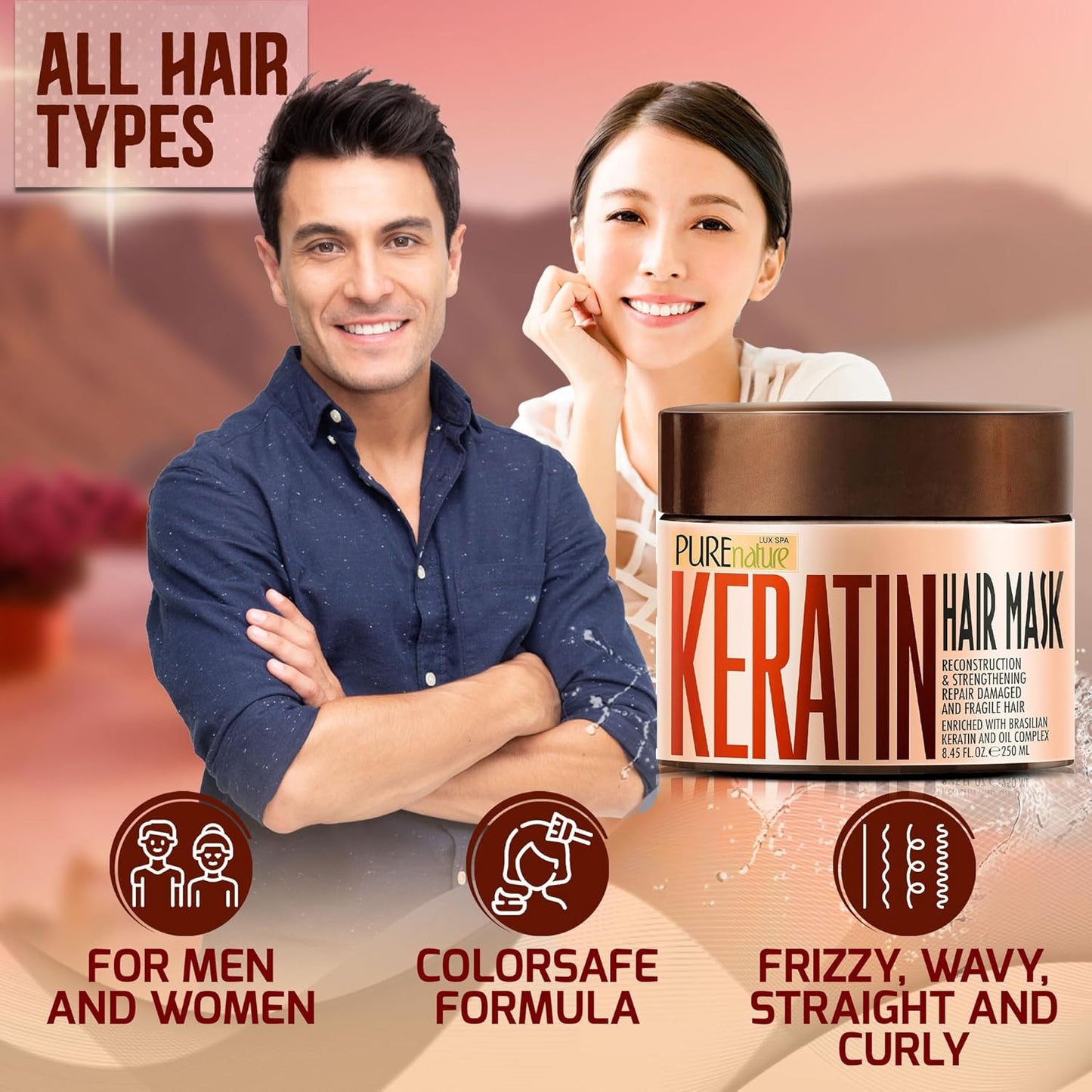 Keratin Hair Mask - Deep Conditioning Treatment for Dry and Frizzy Hair - Advanced Repair for Extremely Damaged Hair - Hydrating Conditioner with Collagen Protein, Moisturizing for Curly Women and Men