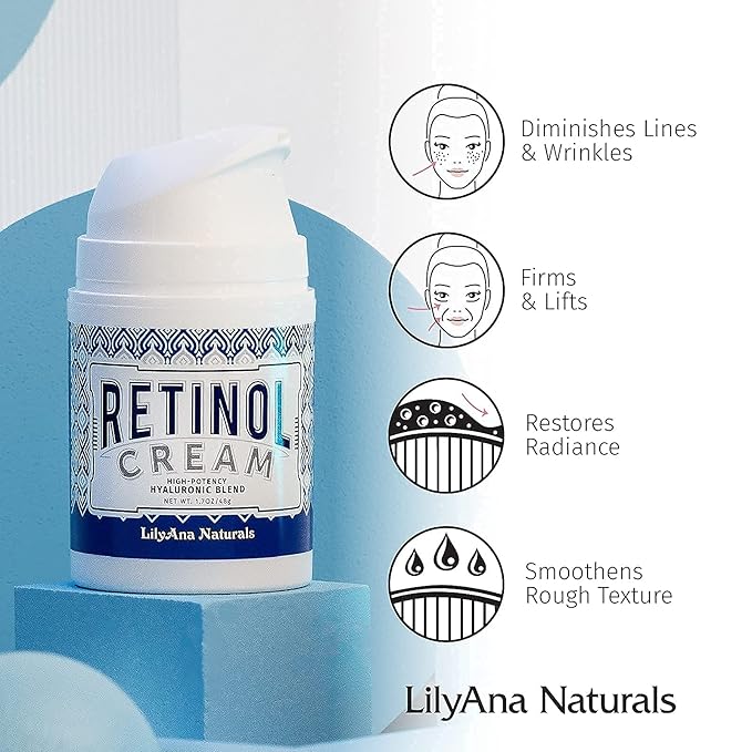 LilyAna Naturals Anti Aging Retinol Cream and Eye Cream Bundle 1.07 oz - Retinol Moisturizer for Face and Under Eye Cream for Dark Circles and Puffiness, Improve the look of Fine Lines and Wrinkles