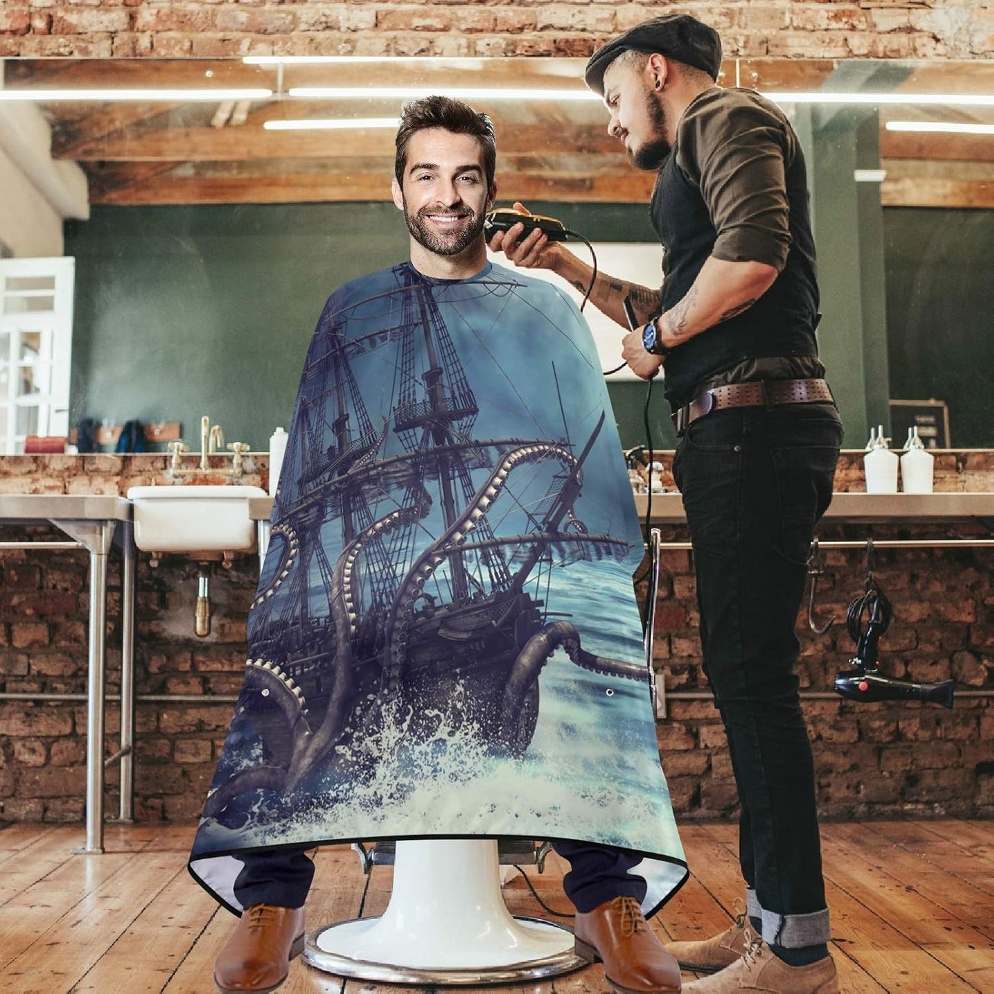 visesunny Professional Barber Cape Polyester Hair Cutting Clippings Catcher Grooming Cape Apron for Shaving Trimming For Men