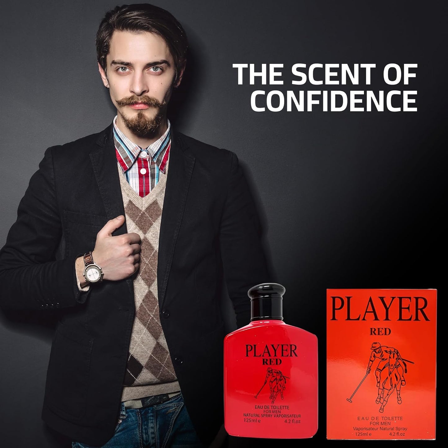 Cologne for Men Player Red Natural Spray Classic Long Lasting Scent Wonderful Fragrance Gift Eau De Toilette Men Perfume for Daily Use 3.4 Fluid Ounce
