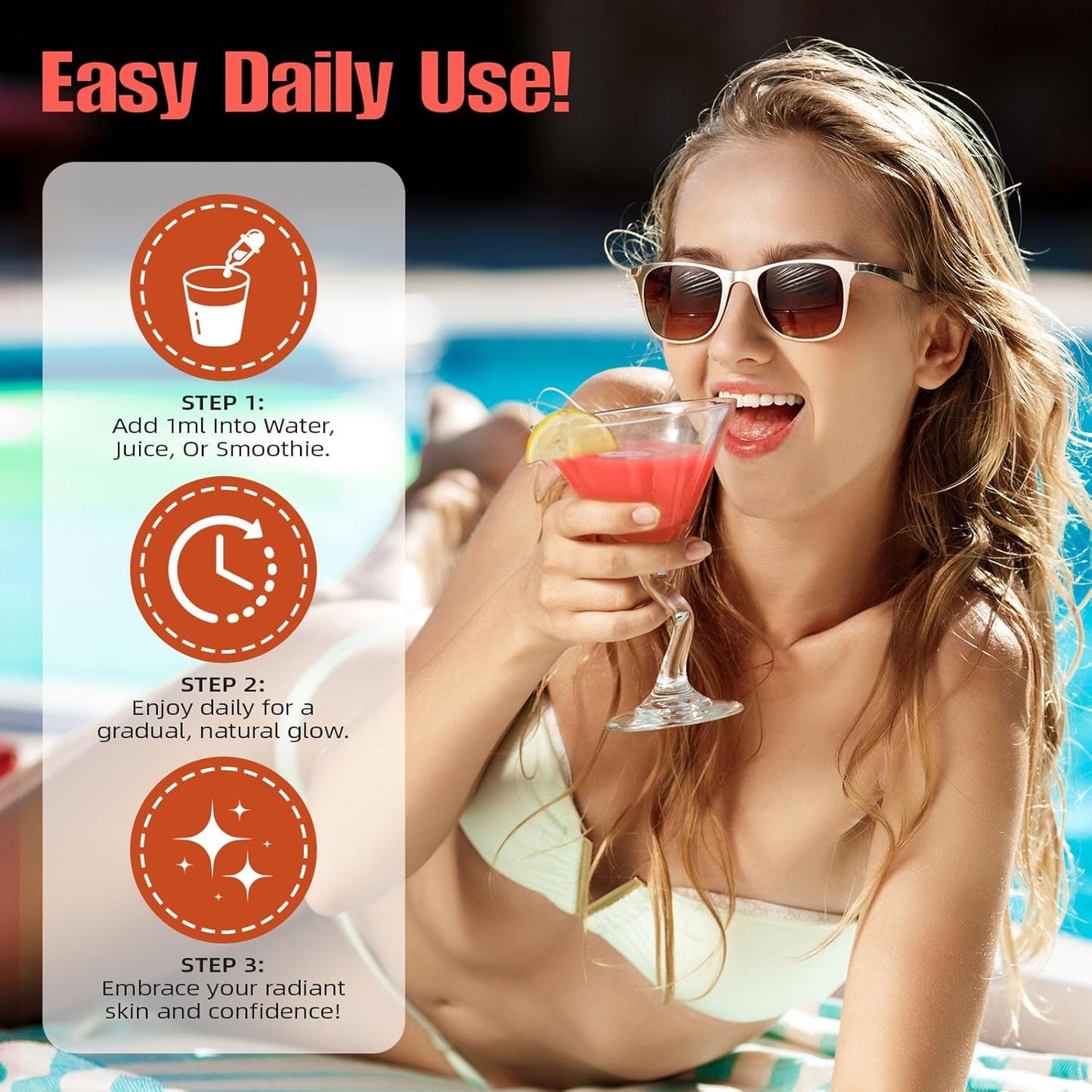 Tanning Drops Drink,Sunless Tanning Drops to Drink,Natural Sunbathing Without Sun Damage,Enhancing Natural Skin Tone,Nourishing and Moisturizing