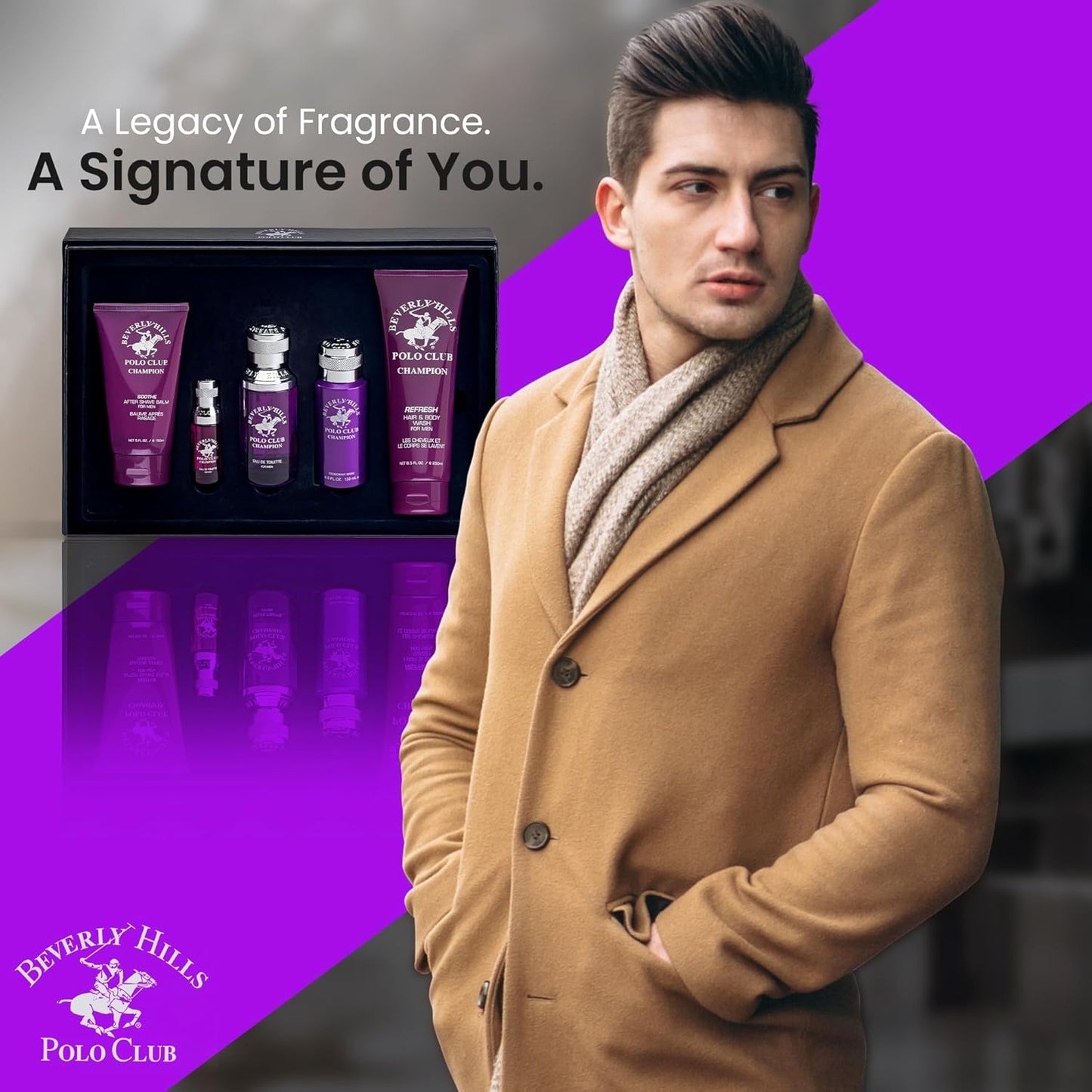 Beverly Hills Polo Club Champion Men's Cologne Gift Set | Fresh, Fruity & Vanilla Scent | 3.4oz EDT, Body Wash, Aftershave & Deodorant | BHPC Luxury Fragrance Collection