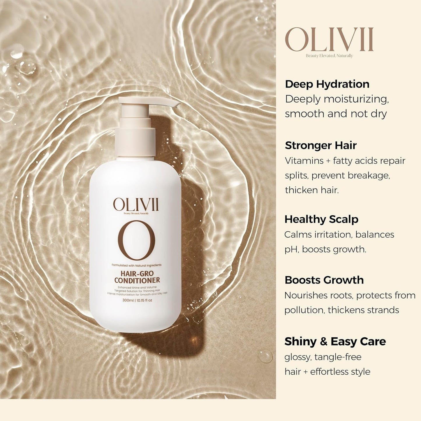 Olivii Hair-Gro Conditioner for Thicker Fuller Hair - Hair Growth with Turmeric, Red Clover, Biotin & Caffeine - Reduces Hair Loss, Soothes Scalp - For All Hair Types