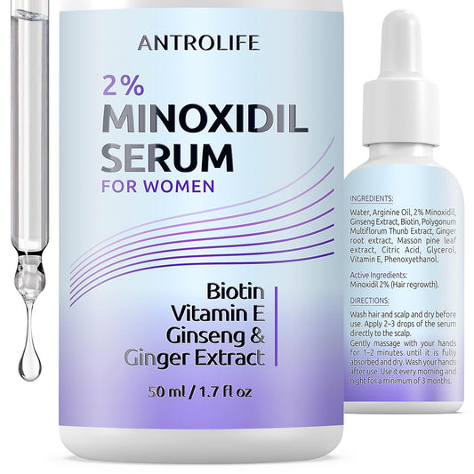 Minoxidil for Women 2% - Hair Growth Serum Women + Vitamin E, Ginseng, Ginger Extract, Biotin Hair Growth Serum - Hair Loss Regrowth & Thickening Treatment Helper