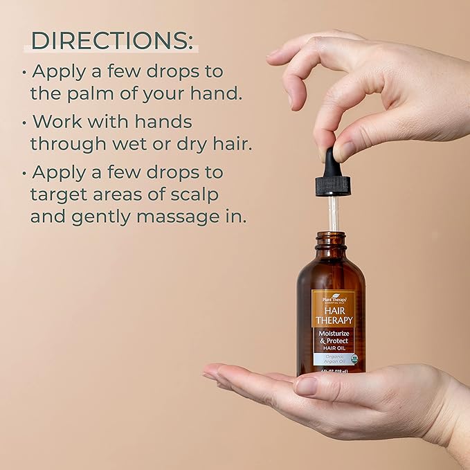Plant Therapy Hair Therapy Moisturize & Protect Hair Oil 4 oz Organic Argan Oil 100% Pure and USDA Organic, First-Press, Virgin, For Face, Hair, Skin, Nails and Cuticles