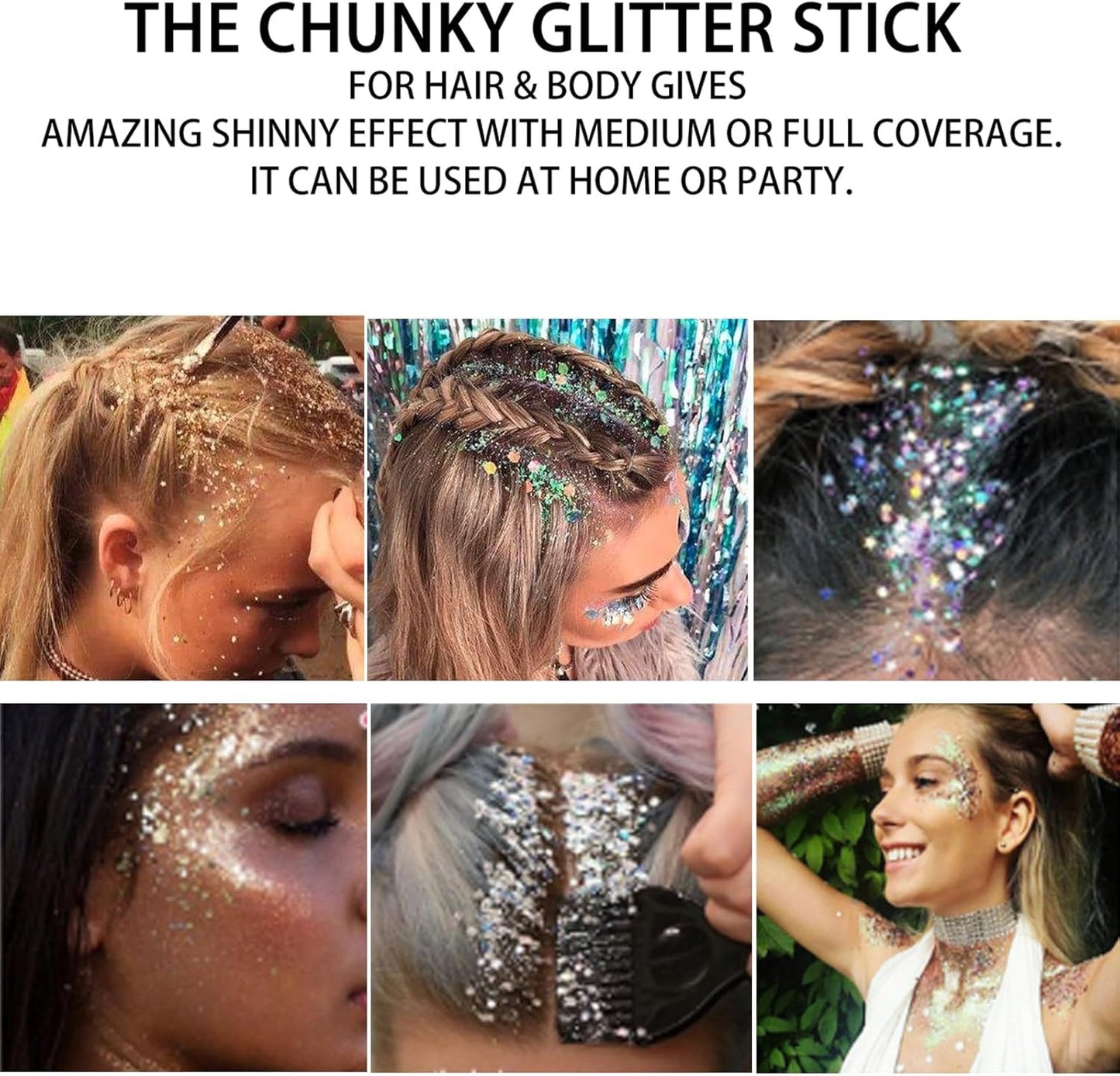 Gold Face Body Glitter Stick, Mardi Gras Outfit for Women and Kids,Sparkly Holographic Party Festival Rave Mardi Gras Accessories for Carnival,Chunky Holographic Face Glitter Makeup