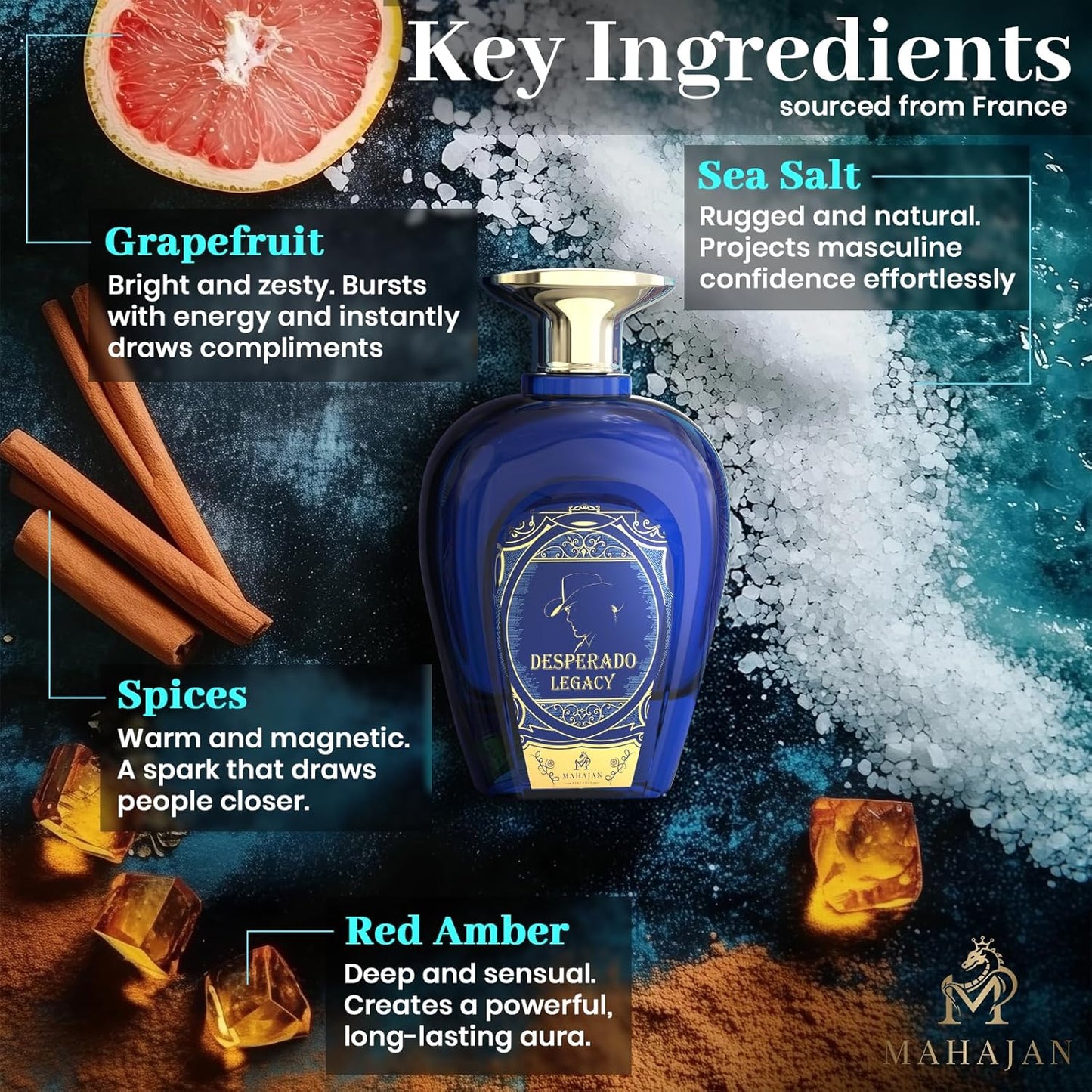 Mahajan Desperado Legacy Eau de Parfum – Ocean Fresh & Addictively Sweet Salted Citrus Cologne – Powerful Head-Turning Long-Lasting Luxury Pefume for Men (3.4 oz)