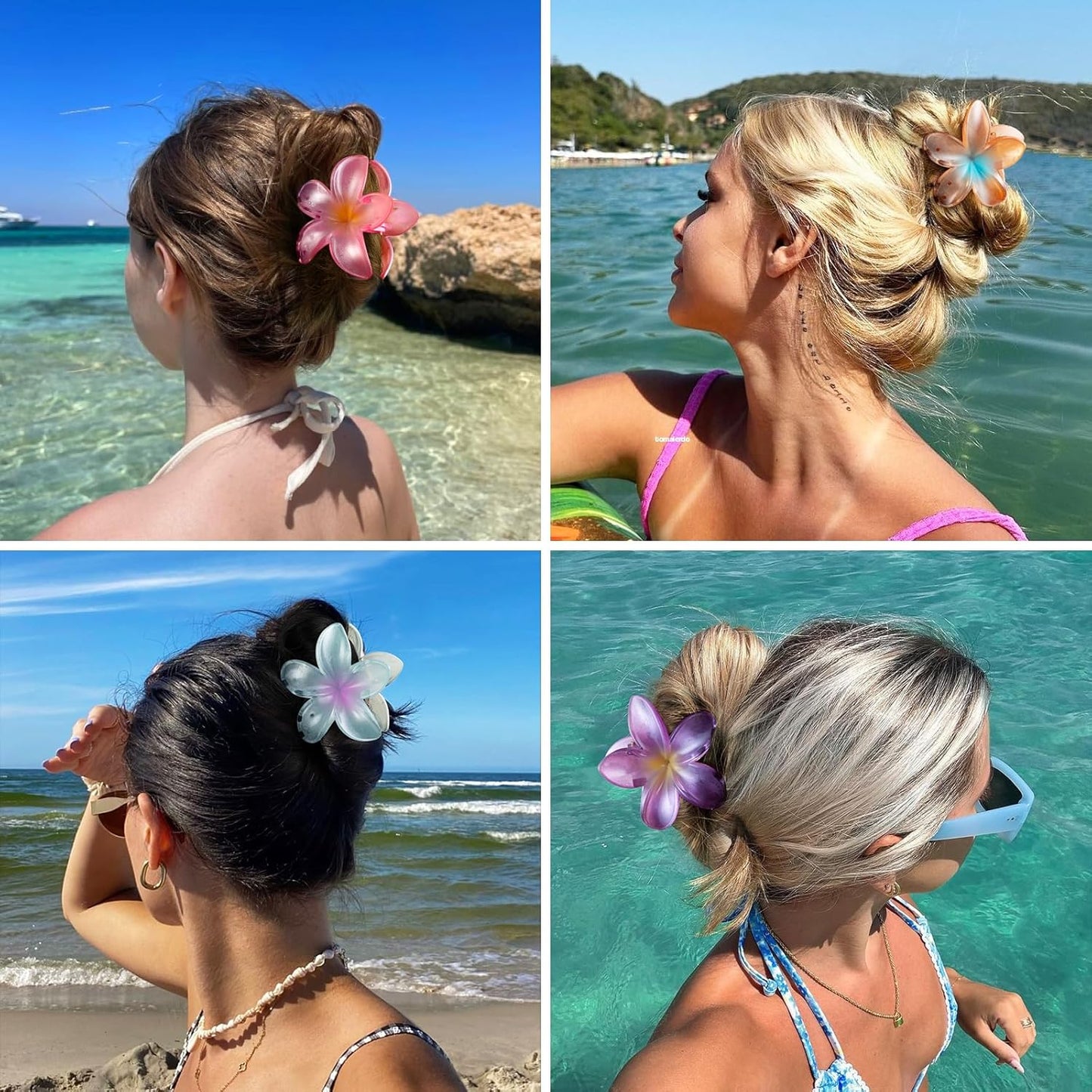 Hawaiian Flower Hair Claw Clips for Women, Plumeria Hair Clips, Cute Summer Beach Hair Accessories