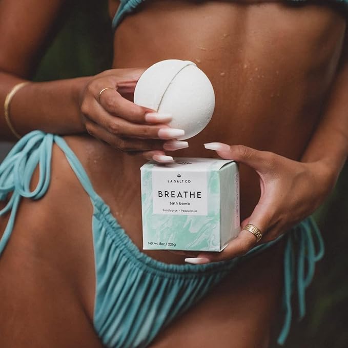 Breathe Bath Bomb, 8 OZ - Large, Handmade with Natural Ingredients, Mineral-Rich Himalayan Salt, Cruelty-Free, Made with Pure Therapeutic Grade Essential Oils