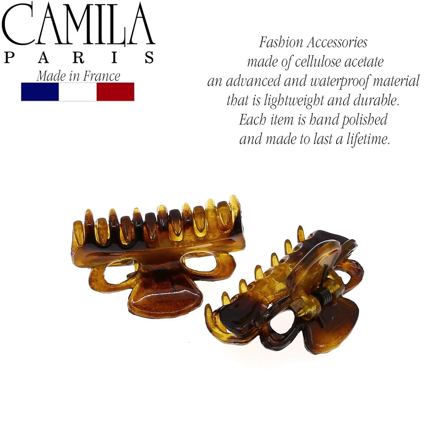 Camila Paris CP2608/2 French Hair Clip for Women, Set of 2 Small 1 inch Girls Hair Claw Clip Jaw Fashion Durable Styling Hair Accessories for Women, Ladies Strong Hold Grip Clamp, Made in France