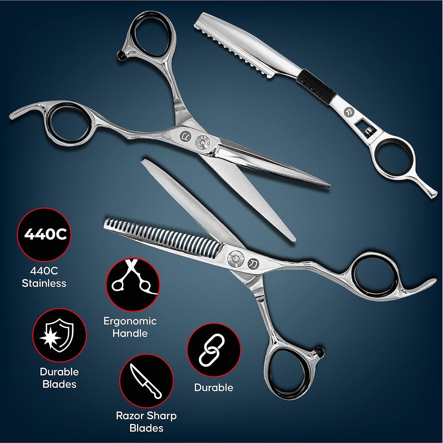 Saki Ha Professional Hair Shears Set 7.0 Inch - Includes Hair Scissors, Thinning Shears and Razor - Handmade from Japanese Steel