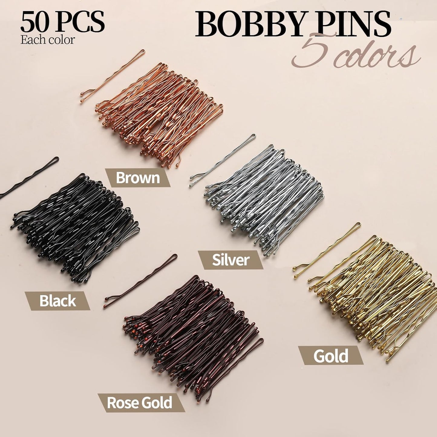 YGDZ 400 Counts Bobby Pins Bun Hair Pins Set, 2inch Bobby Pins for Women, 2.36inch U Shaped Hair Pins for Buns, 5 Colors Brown Blonde Black Hair Accessories for Hair Styling