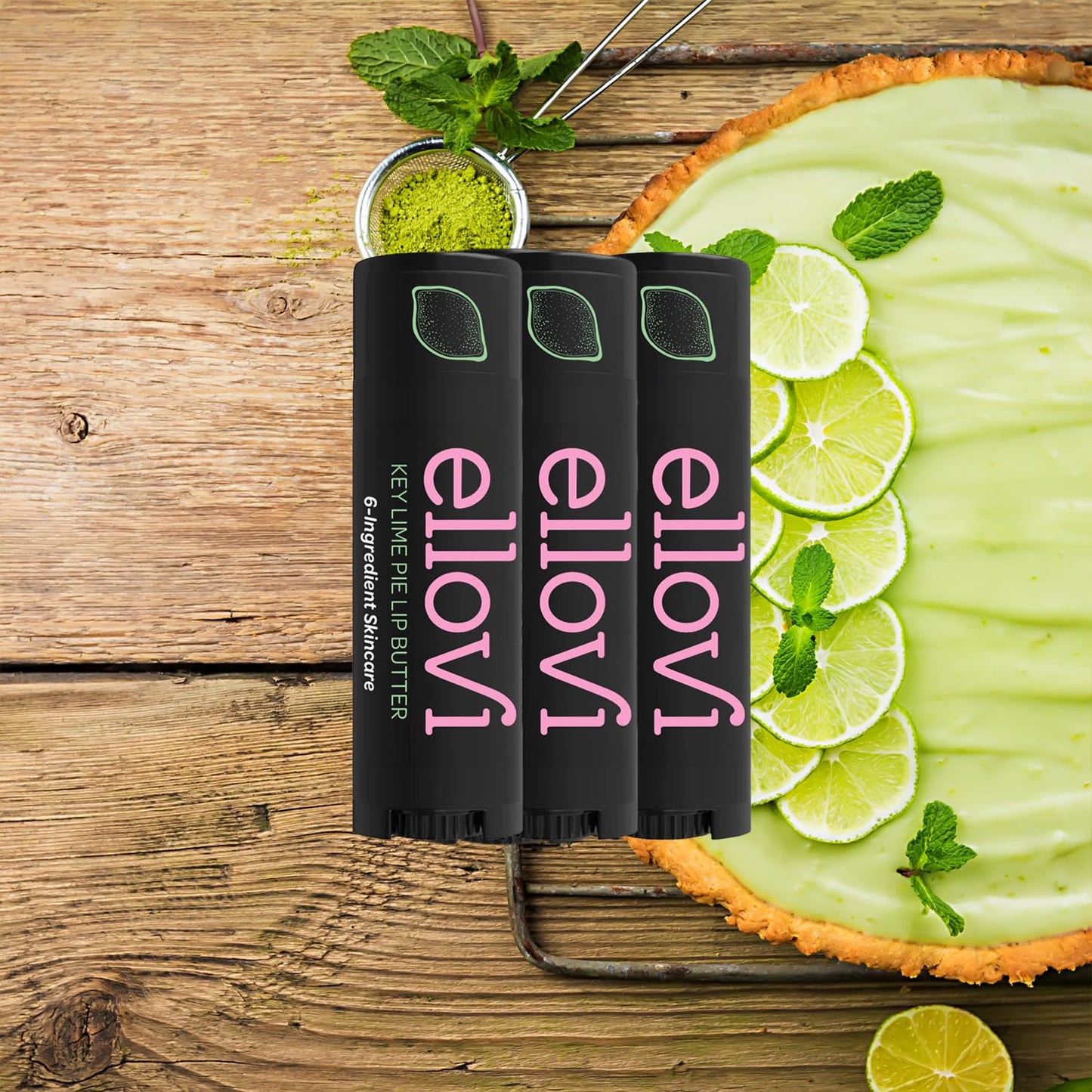 Ellovi Natural Lip Butter Lip Balm - Key Lime - Pure Enough to Eat - Made With Just 6 Vegan Ingredients - Moisturizing Lip Care for All Day Hydration (3-Pack)