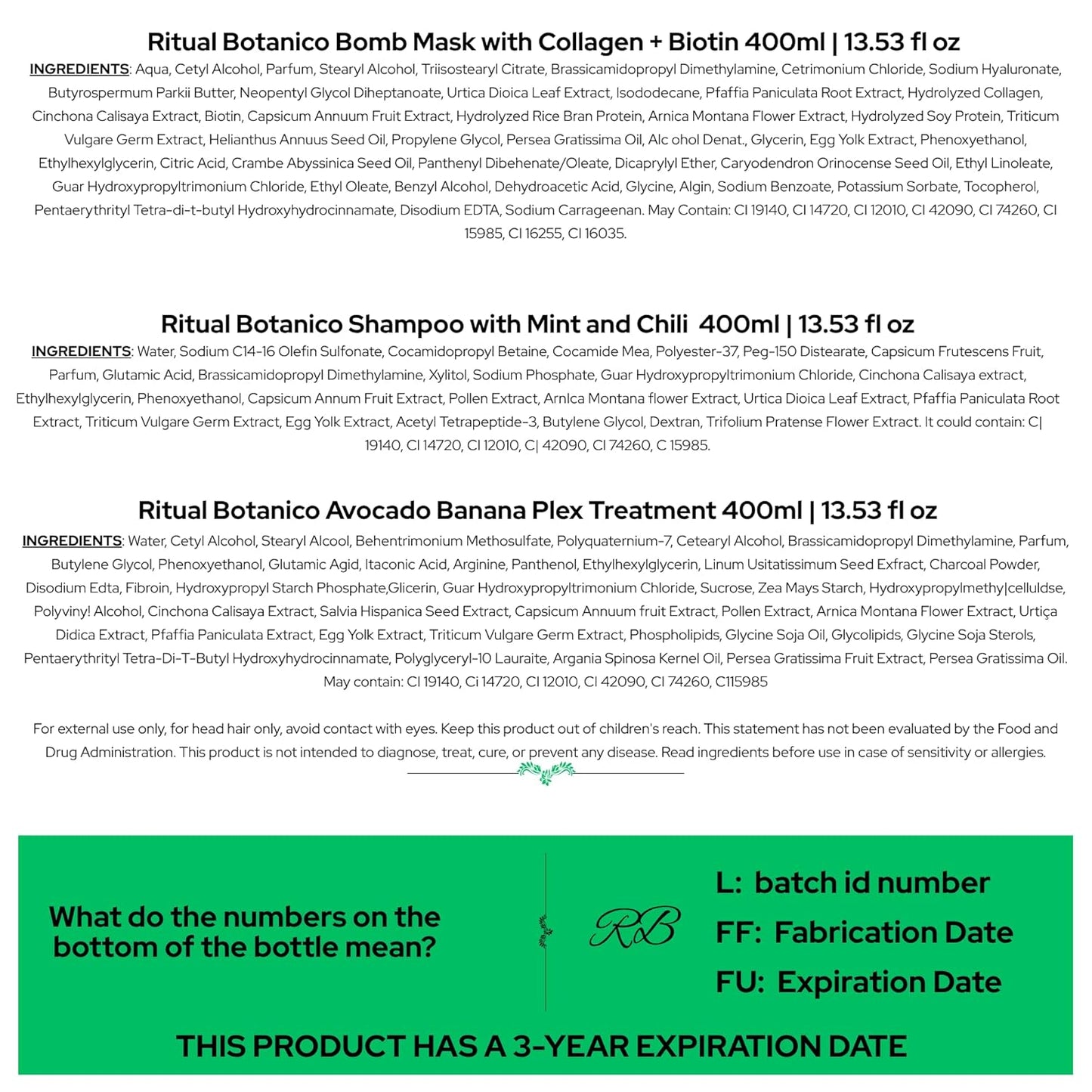 Aftercare for Ritual Botánico Keratina Orgánica | Treatment to Straighten, Repair and Relax Hair | All Natural, Organic & Vegan Ingredients | Product of Colombia (3 Piece Kit-Caspa Shampoo)