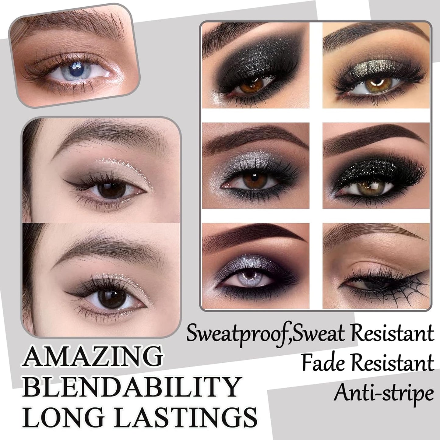 Black Grey Smoky Eyeshadow Palette,15 Colors Matte Shimmer Pigmented Eye Shadow Makeup Palette Set with 3 Eyeshadow Brushes,Glitter Eyeshadow Makeup Palette for Daily Halloween Goth Makeup(G)