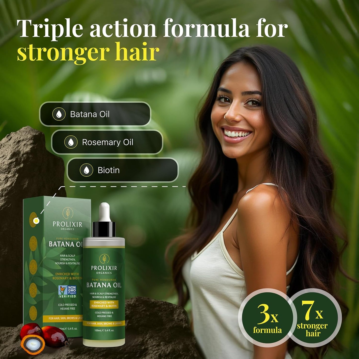 Batana Oil with Organic Rosemary & Biotin – Hair, Eyebrow & Eyelash Growth Serum – Nourishing Oil for Thicker, Fuller-Looking Hair, Brows & Lashes – Strengthens Roots & Conditions Dry Ends