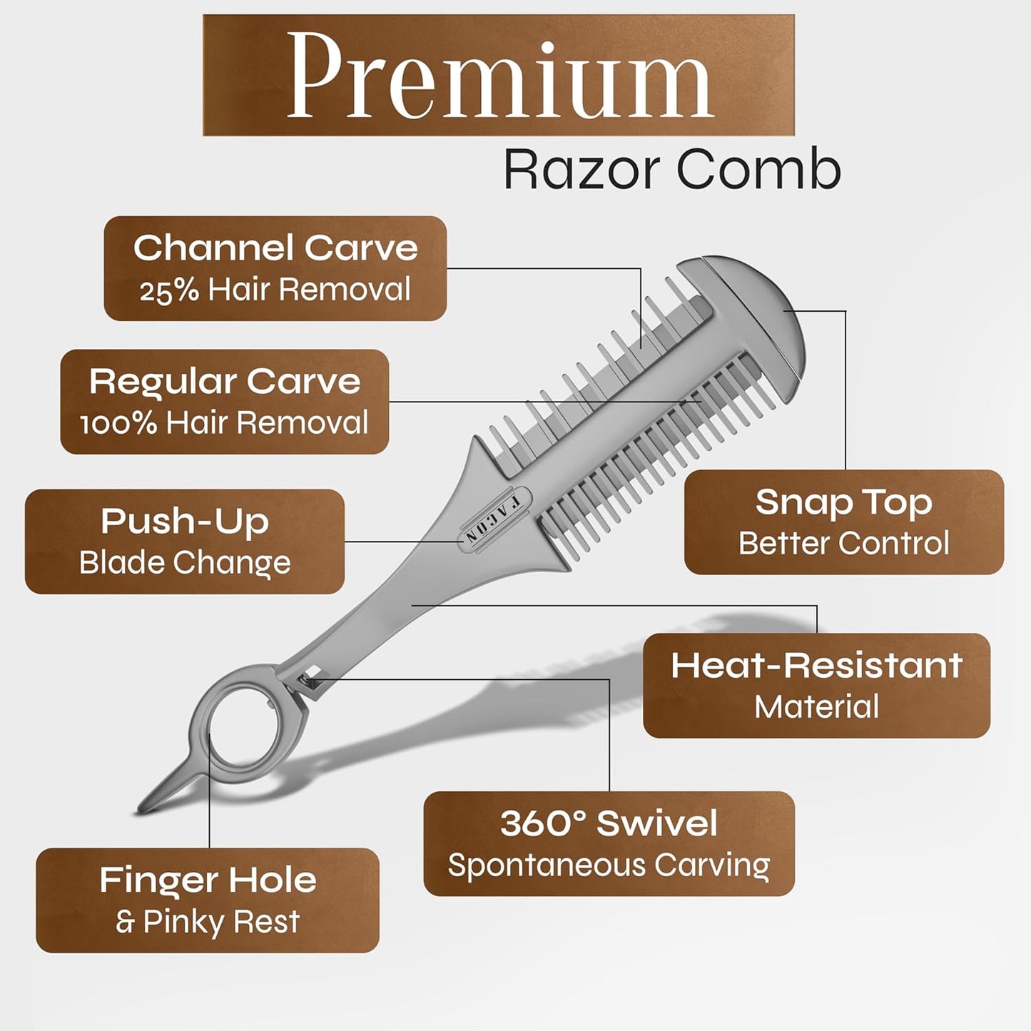 Facón Razor Comb for Hair Cutting - Professional Hair Cutting Comb Kit with 12 Replacement Blades, Double Edge Shaper for Salon & Home, Premium Styling Thinning Texturizing Split Ends Trimming Razor