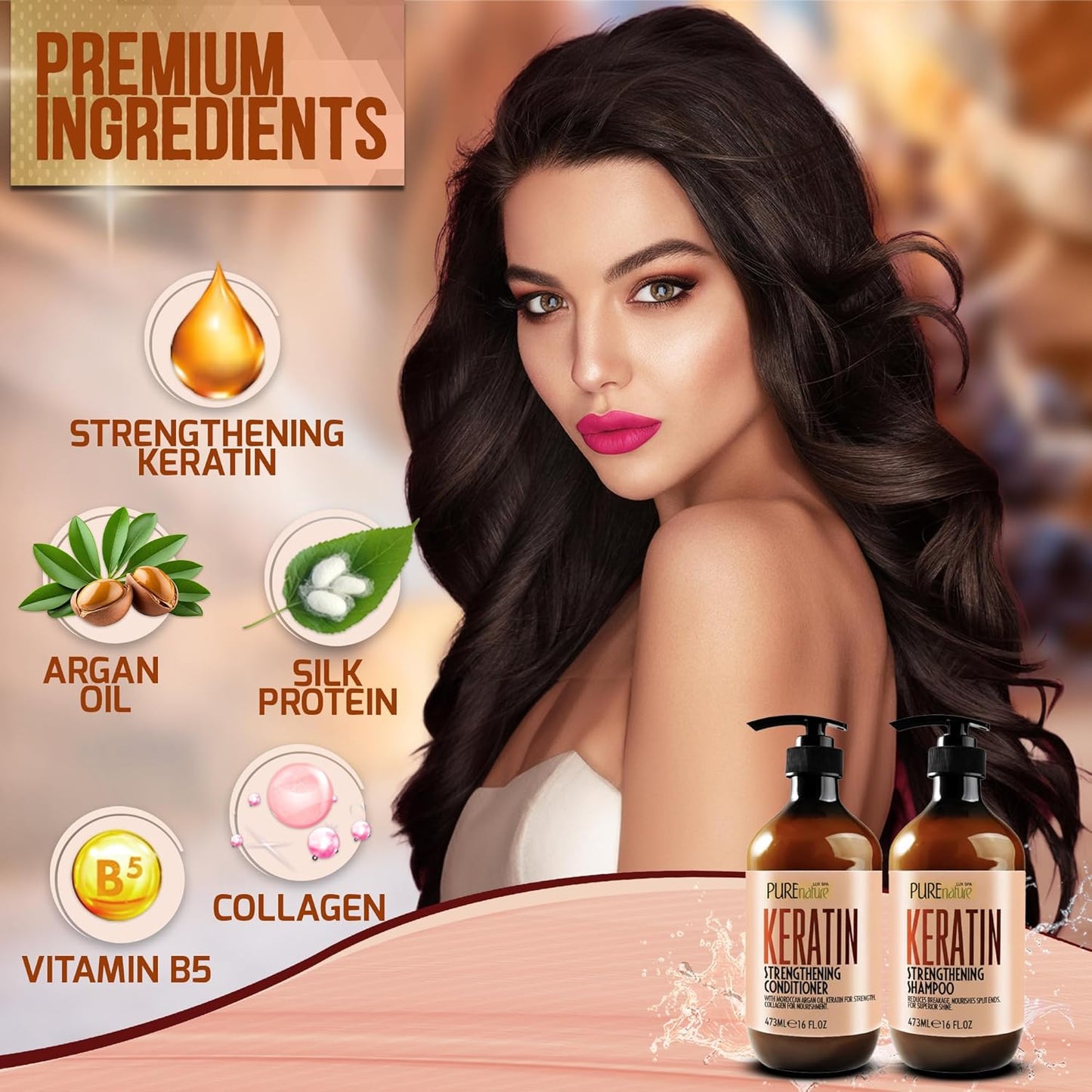 Keratin Shampoo and Conditioner Set - Sulfate and Paraben Free Treatment for Dry Hair - Anti Frizz, Collagen Enriched Formula for Curly or Damaged Hair - Safe for Men and Women with Color Treated Hair
