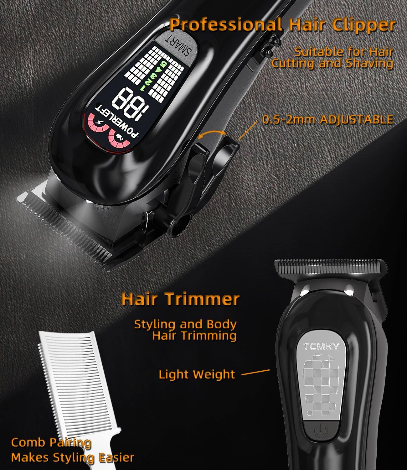Hair Clippers Professional Cordless for Men, Barber Clippers for Hair Cutting Kit, Wireless LCD Display Hair Trimmers Set, Rechargeable Haircut Machine for Family (Black)