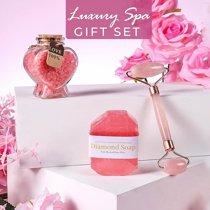 Birthday Gifts For Women, Self Care Gifts For Women - Jade Roller, 10 in 1 Spa Basket Care Package, Get Well Soon Gifts w/ Plush Blanket, Relaxing Spa Gift Basket, Birthday Gift Basket For Mom Wife