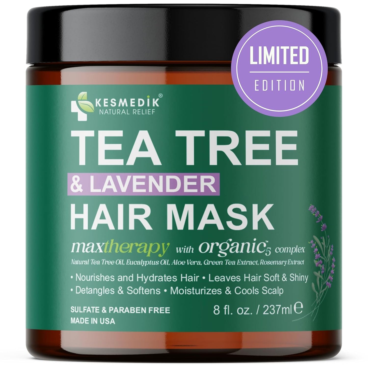Pure Tea Tree Oil Hair Mask & Scalp Treatment, Deep Conditioner for Damaged & Dry Hair, Hydrates & Soothes Itchy, Scalp Psoriasis Relief, Men & Women, Paraben & Sulfates Free