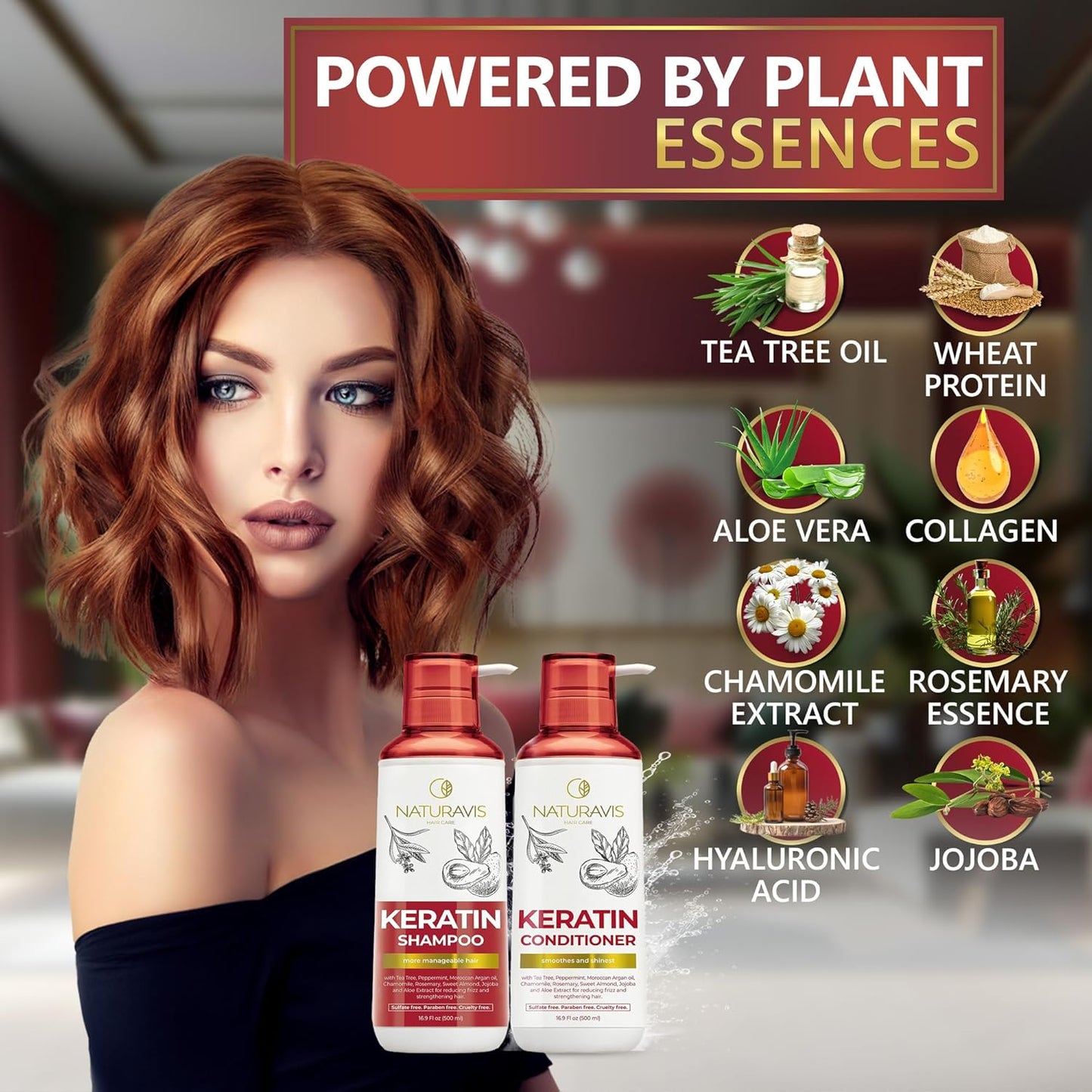 Keratin Shampoo and Conditioner Set – Sulfate Free, All Hair Types – Women and Men – 16.9 Fl Oz (Pack of 2)