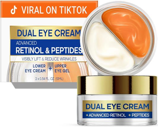 SKIN ULTIMA Dual Eye Cream with Advanced Retinol, Peptides, Caffeine for Puffy Eyes and Dark Circles, Wrinkles, Anti Aging, Under Eye Bags Treatment, Instant Tightener, Fragrance Free, 0.68 OZ