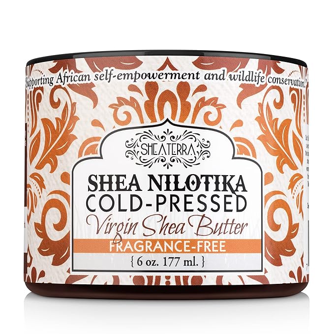 Shea Terra Organics 100% Organic Cold-Pressed Virgin Shea Butter – Fragrance-Free | Natural Anti-Aging Daily Skin, Nails & Hair Cream to Soften Dry Skin, Reduce Wrinkles & Stretch Marks – 6 oz