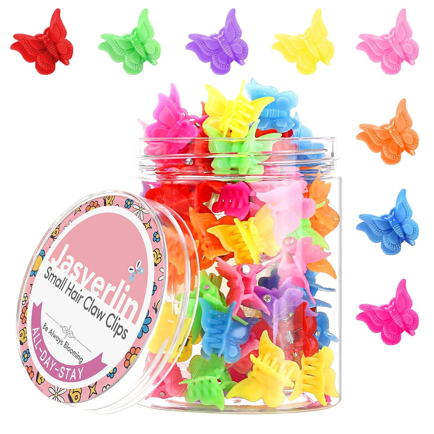 Butterfly Clips for Hair, Y2K Small Mini Hair Claw Jaw Plastic Aesthetic Accessories 90s Girls Women 8 Colors 50 Pcs (Neon Glow)