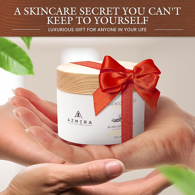 AZMERA Shea Body Butter - Organic Body Butter for Women & Men Dry Skin Rich in Antioxidants & Vitamin E - Vegan Shea Butter Moisturizer, Raw Shea Butter from Africa (Vanilla Bean, 250ML)