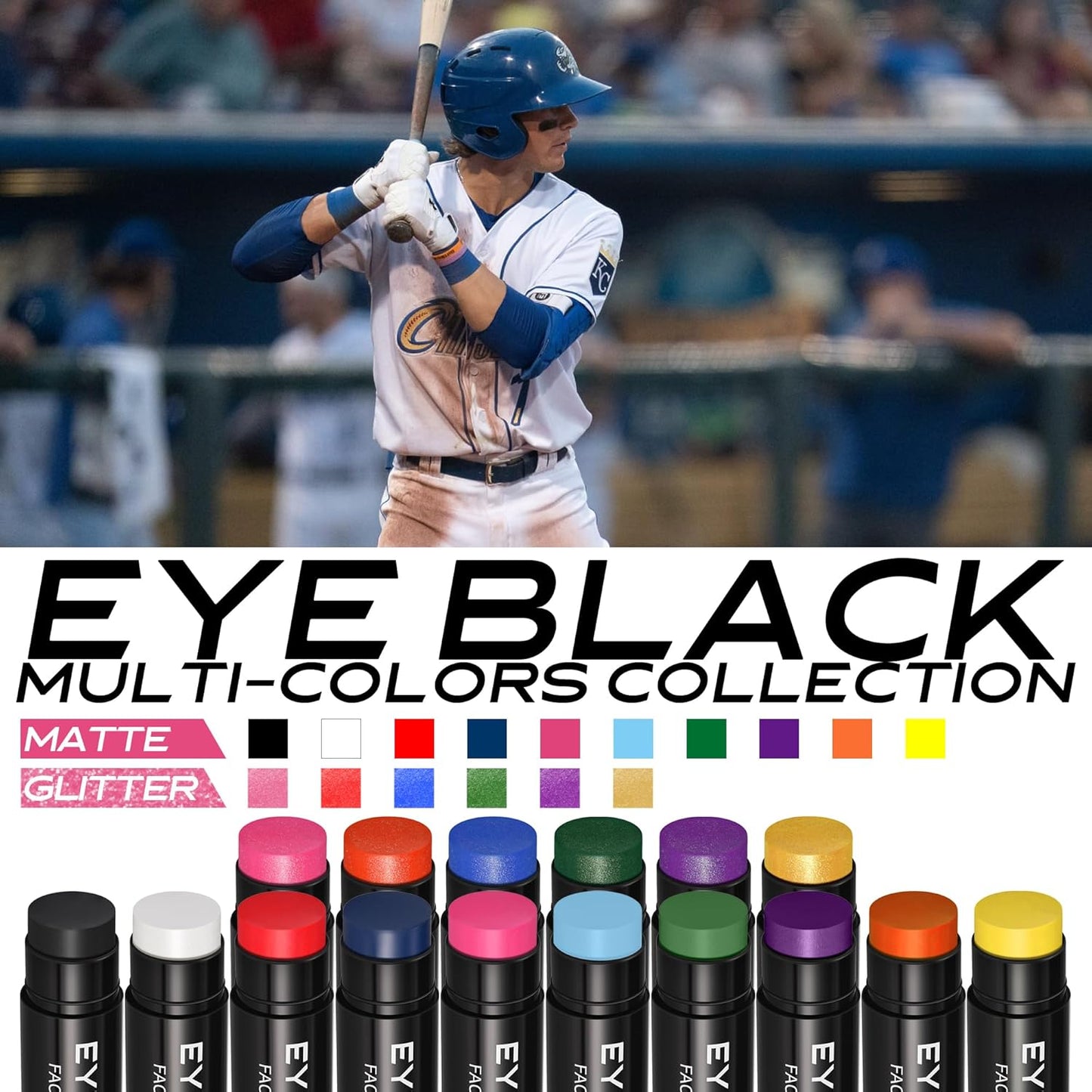 CCbeauty White Eye Black Stick For Baseball Football Softball Lacrosse Accessories, Anti-Glare EyeBlack, Waterproof, Last All Game, Smooth Application, High Pigmented Color