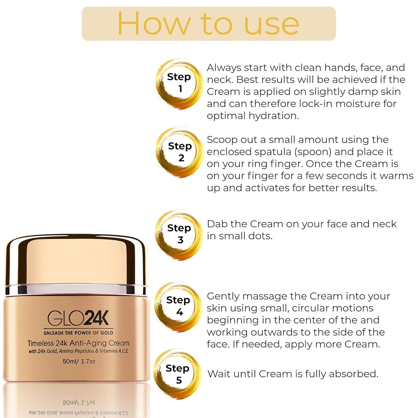 GLO24K Timeless Anti-Aging Cream with 24k Gold, Potent Peptides, and Vitamins A,C,E and Retinol