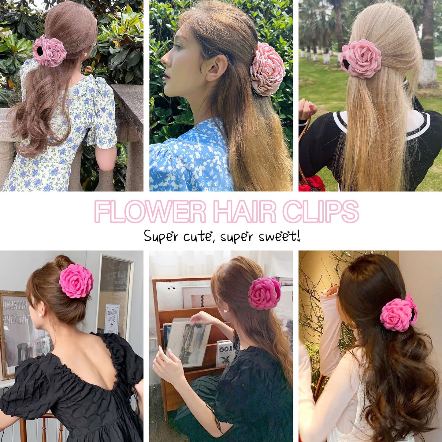 Rose Flower Clips for Women, 2 Pack Large Rose Hair Claw Clips, Floral Hair Clips for Women Girls Thick Hair, Non Slip Strong Hold, 2 Colors