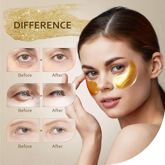 Under Eye Patches (30 Pairs), 24K Gold Under Eye Mask for Puffy Eyes, Dark Circles,Bags and Wrinkles with Collagen,Relieves Pressure and Reduces Wrinkles,Revitalises and Refreshes Your Skin