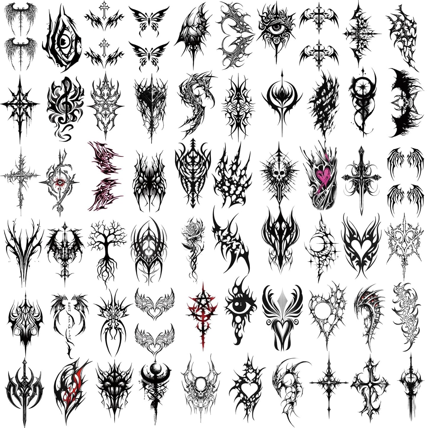 77 Sheets Temporary Tattoo, 17 Sheets Half Arm Cyber Sigil Fake Arm Leg Chest Tattoos for Adults Men Women, 60 Sheets Small Tattoos Stickers for Boys Girls Kids Body Art Design