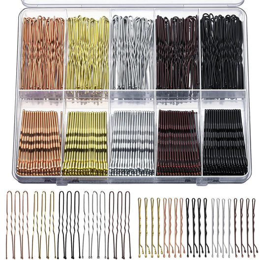 YGDZ 400 Counts Bobby Pins Bun Hair Pins Set, 2inch Bobby Pins for Women, 2.36inch U Shaped Hair Pins for Buns, 5 Colors Brown Blonde Black Hair Accessories for Hair Styling