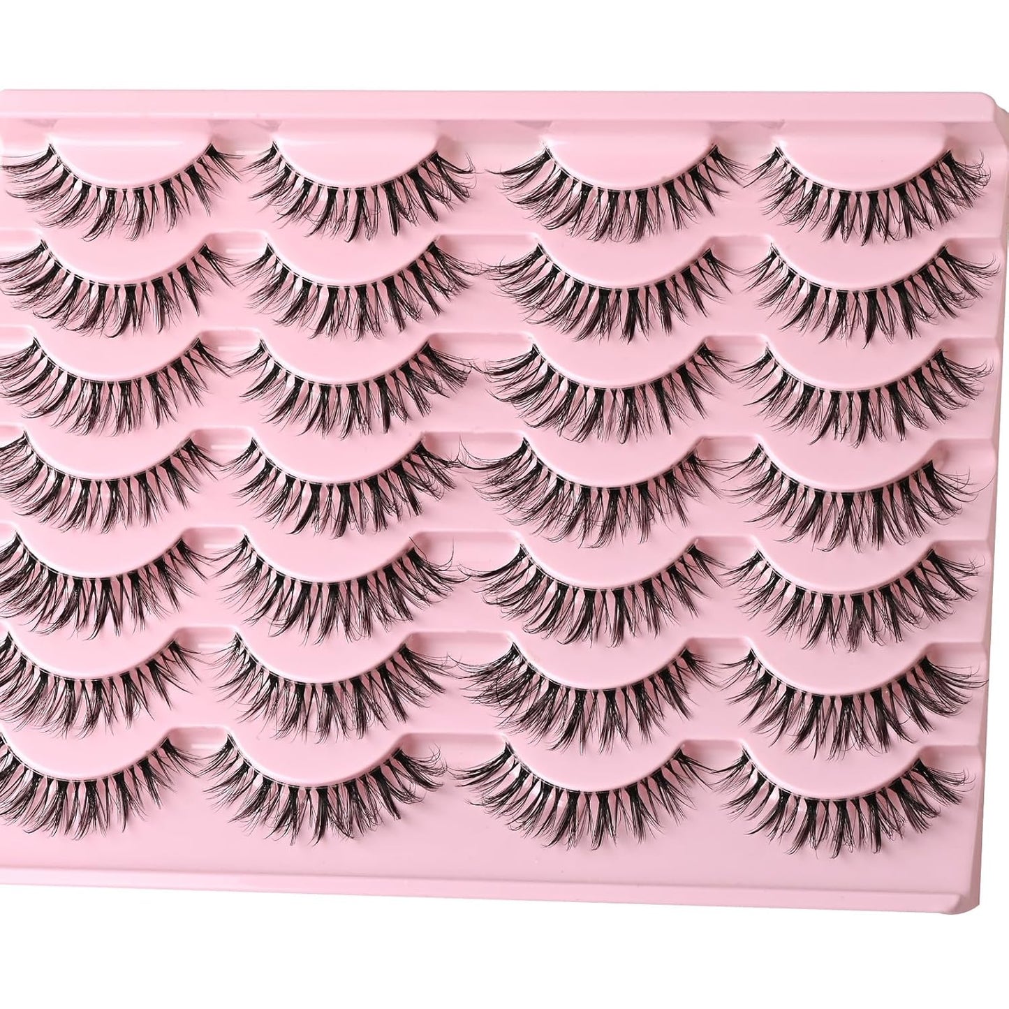 FARRED Cat Eye Lashes False Eyelashes Natural Look Clear Band Wispy Lashes 14 Pairs Lash Strips Hybrid Full Cateye Medium Length Strip Lashes Pack Pestañas (F28 | 8-14mm)