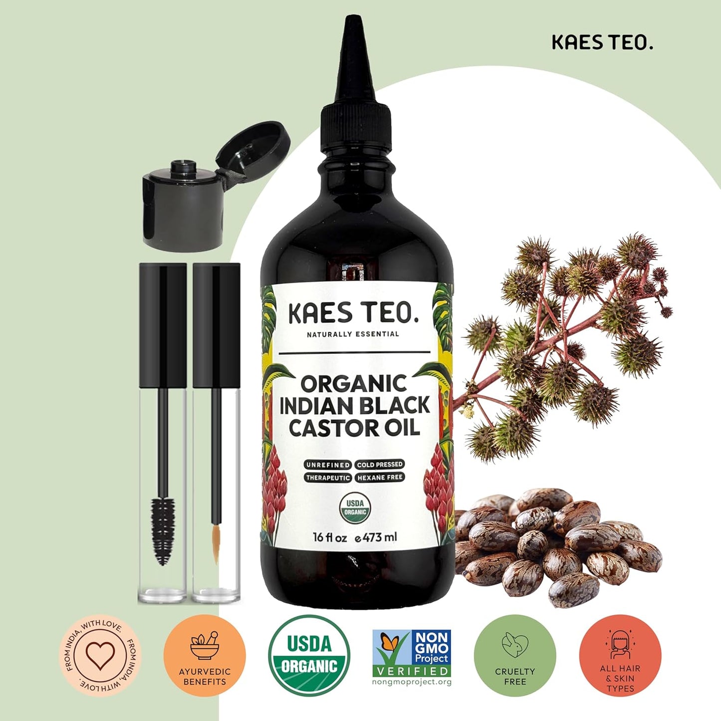 Organic Black Castor Oil for Hair Growth 16 fl oz - Not Jamaican Black Castor Oil, 100% Pure, Cold Pressed Hexane Free - USDA Certified, Skin, Nail, Scalp, Thicker Eyebrows & Eyelashes